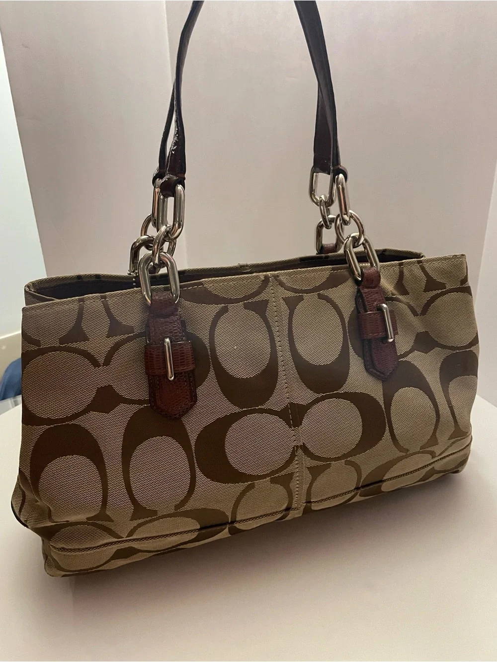 Coach Chelsea Jayden carryall tote Canvas with Dark Brown Leather Trim